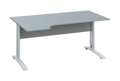 ERK 18 - 164 stůl kancelářský, rohový, levý, kovová podnož bílá, deska 18 mm, široký 1600 mm, šedá